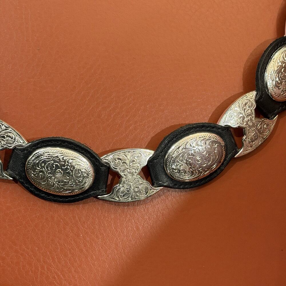 VINTAGE Tony Lama Western Concho Belt Sz 36 Black Leather Silver Tone USA 5293L - Picture 4 of 16